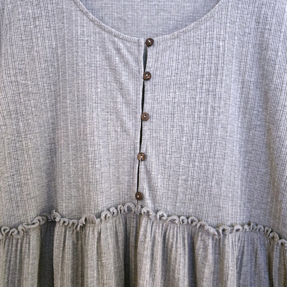 Free People FP Beach Ribbed Babydoll Mini Dress Grey Size M Long Sleeve - Picture 4 of 9